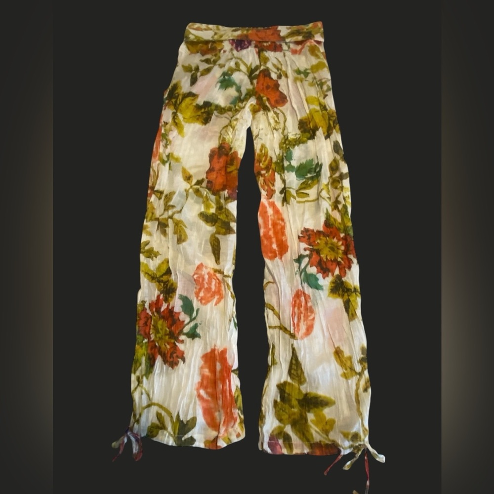 Gauze Palazzo Pants | Floral Print Wide-Leg Boho Pants Resortwear NWT M - Picture 4 of 13